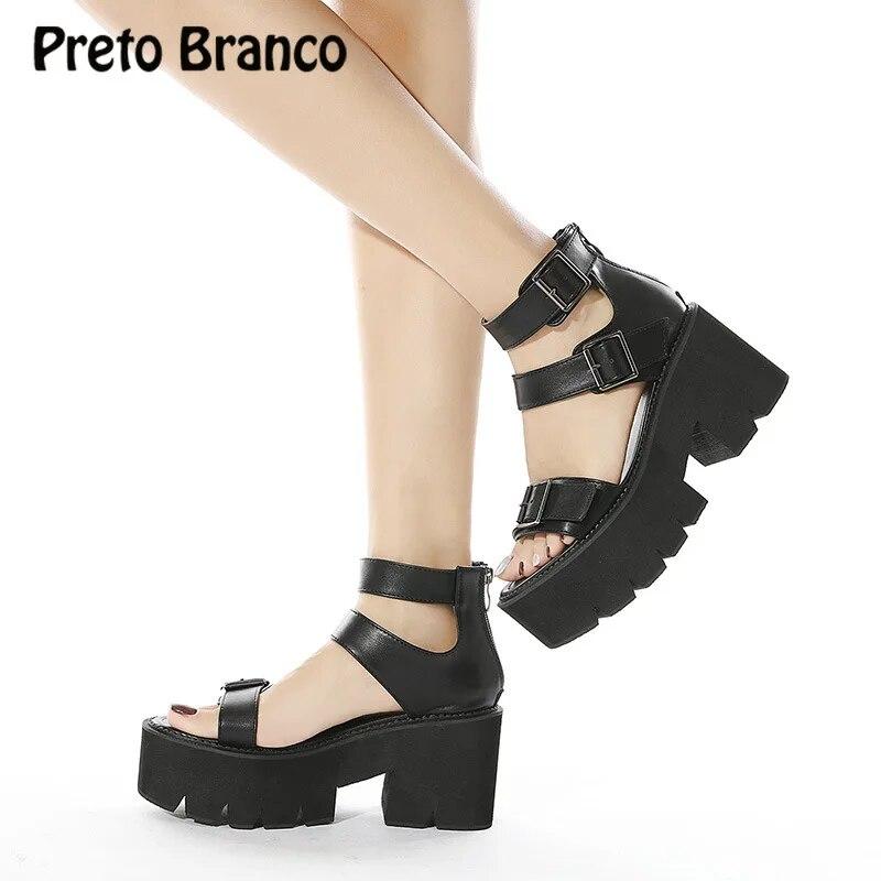 Новинка 2024 года, американские сандалии на каблуке 9 см с выдолбленной подошвой, быстрая продажа, римские сандалии на толстом каблуке с толстой подошвой Lhx