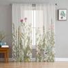 Plants Flowers Leaves Chiffon Sheer Curtains for Living Room Bedroom Home Decoration Window Voiles Tulle Drapes Curtain
