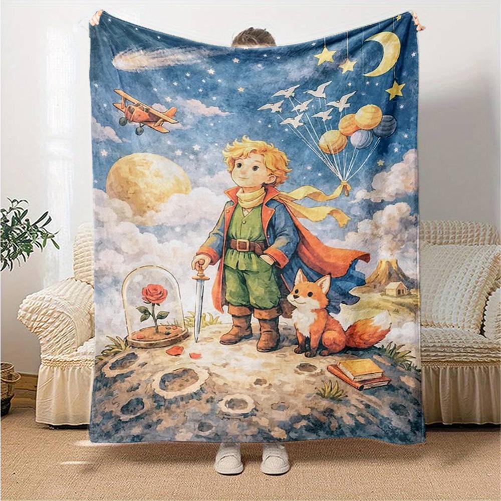 The Little Prince Theme Printed Blanket - Perfect for Couch, Bed, Travel & Outdoor Use | Machine Washable, Cozy & Durable.