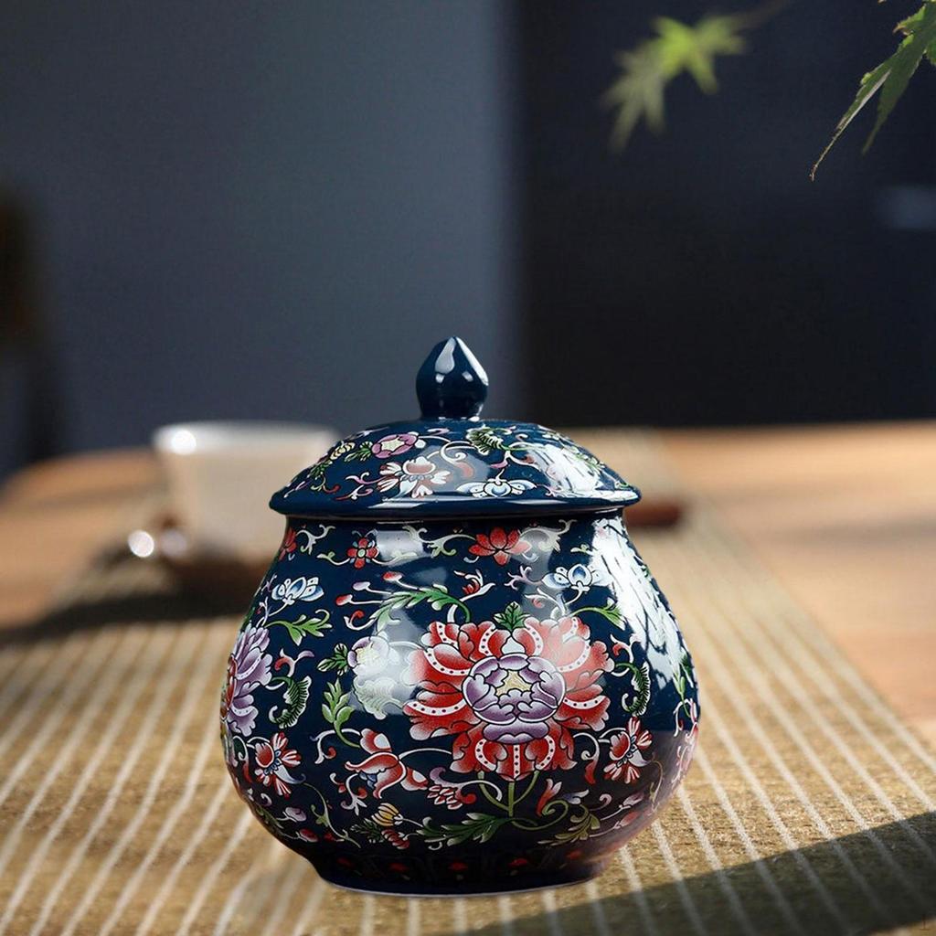 Ceramic Ginger Jar with Lid, Chinese Temple Jar, Decorative Vase for Home Decor, Storage