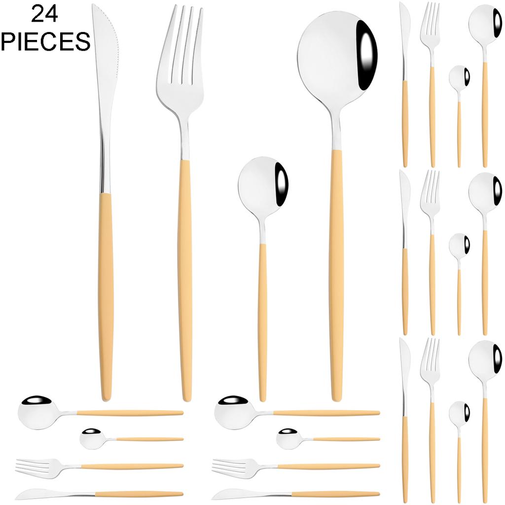 Gold 24Pcs Dinnerware Cutlery Set Knife Fork Coffee Spoon Tableware Set Mirror Stainless Steel Flatware Western Kitchen Silverware