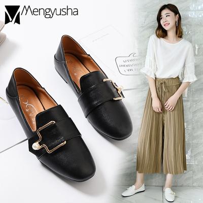 Модные мягкие кожаные туфли с жемчужной пряжкой женские мокасины новые балетки женские балетки одинарные туфли женские слипоны