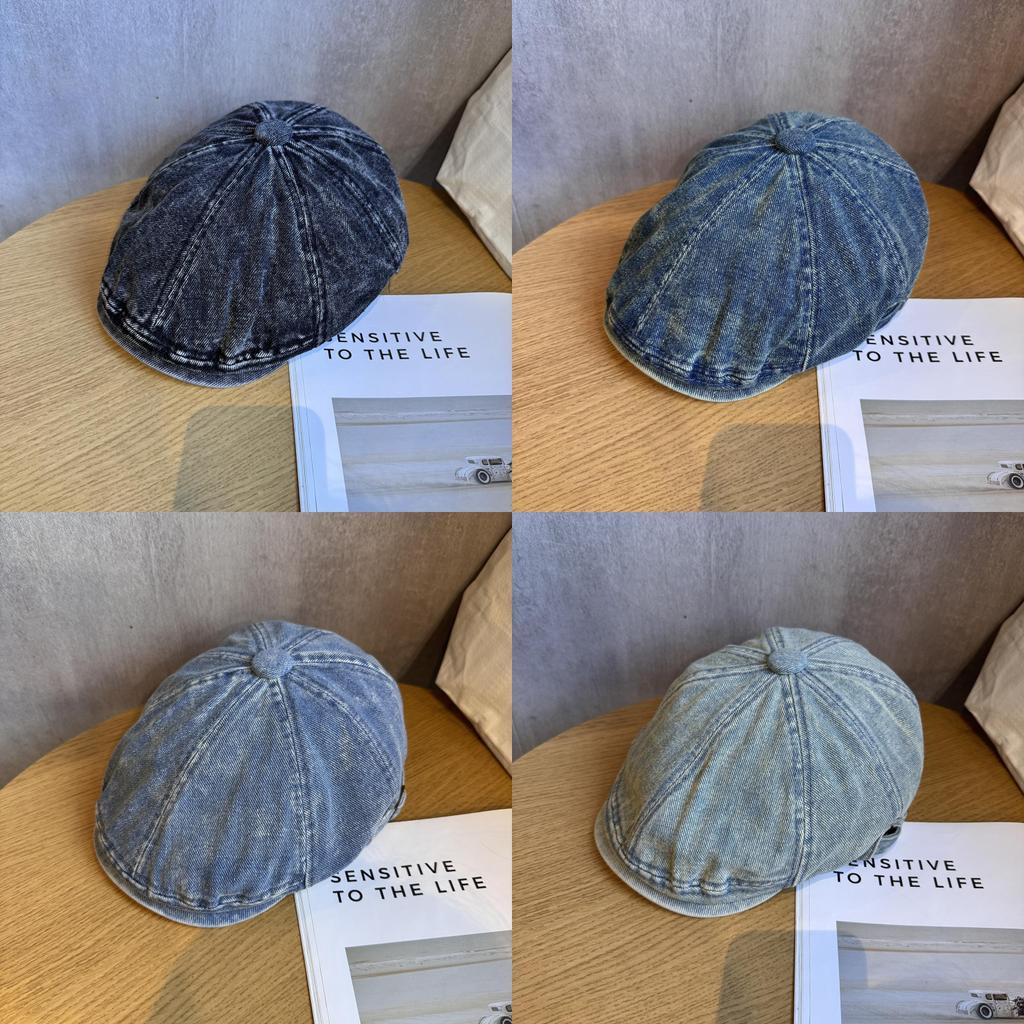 Retro Denim Beret Hat Short Brim Duckbill Cap For Women Casual Wear Street