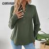 Autumn and Winter Women's Button V-neck Solid Colour Shirt Casual Pullover Shirt