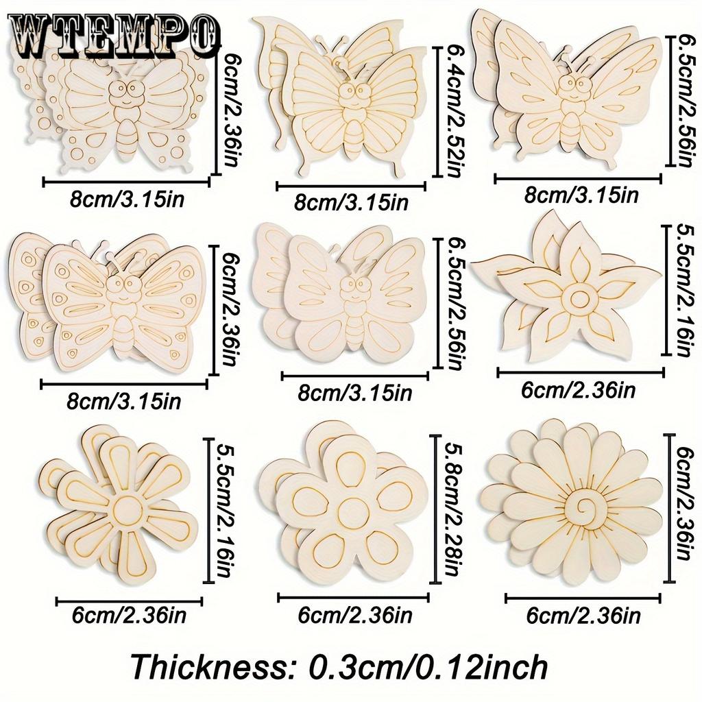 18 штук в упаковке, необработанные деревянные вырезки, формы бабочек и цветов для росписи, 9 стилей, заготовки для поделок своими руками для домашнего декора, подвесные украшения