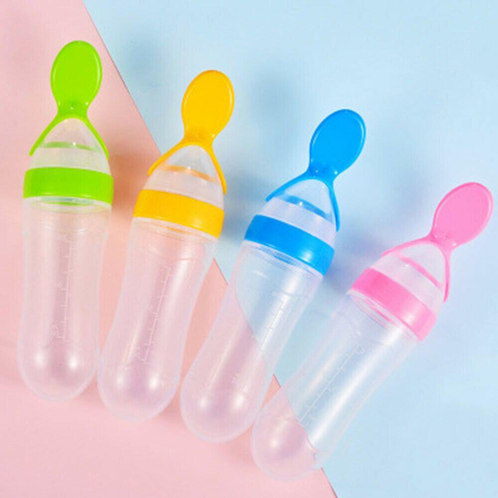 New Fashion Safety Squeeze Feeding Bottle Milk Bottle With Spoon Food Rice Feeder