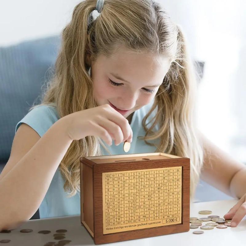 500/1000/2000/3000/5000/10000 Euro Money Box Piggy Bank Wood Money Bank Reusable Money Box with Saving Goal and Numbers Boxes