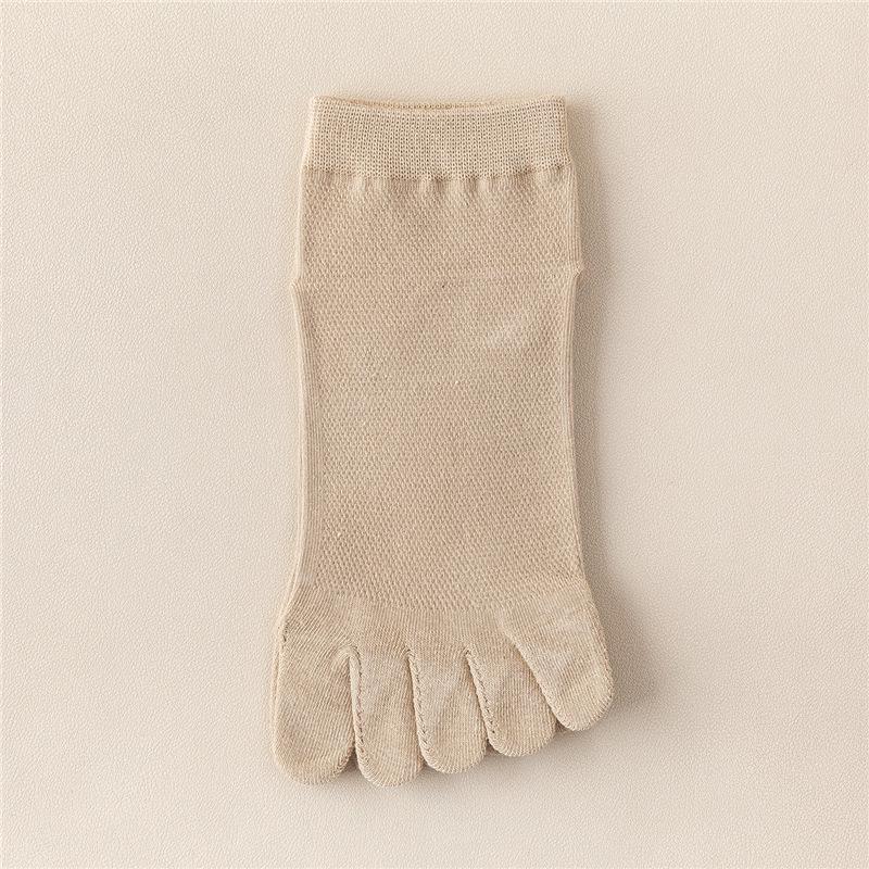 Women's Combed Cotton Five-Finger Socks, Breathable Mesh, Split Toe, Sports, Moisture-Wicking, Japanese Style, Mid-Tube for Summer & Autumn.