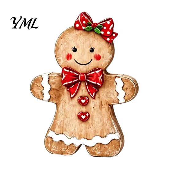 Holiday Tabletop Decor Christmas Wooden Gingerbread Man Decor, Rustic Gingerbread, Candy Cane House Figurines, Xmas Fireplace Mantle Ornaments