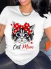 WomenS Funny for Cat Mom TShirt Cute for Cat Polka Dot Headband Graphic for Cat Mom Casual Loose Tshirt Ladies T Shirts