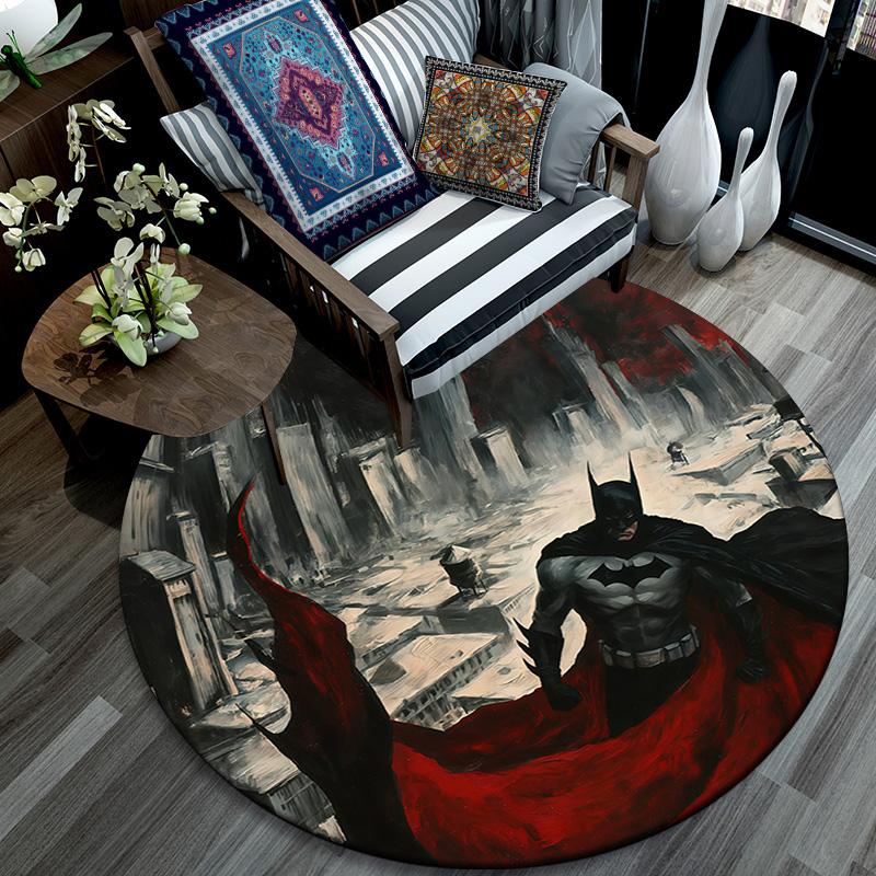 Batman Round Area Rug,Carpet Rug for Living Room Bedroom Sofa Playroom Decor,Non-slip Floor Mat