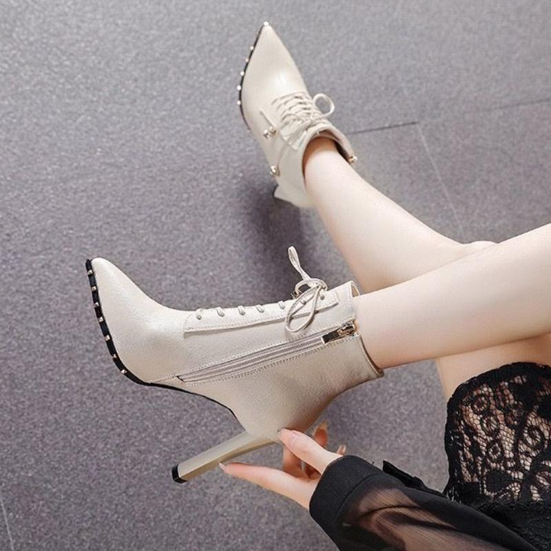 Модная женская короткая обувь Однотонный массивный каблук Нескользящая молния Женские ботильоны Высокое качество Мода 2025 Ботильоны Большой размер Теплые ботинки Пу