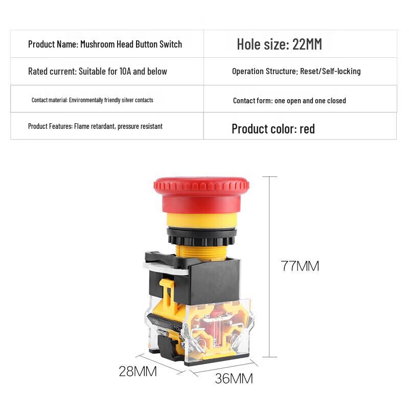 LA38 22mm Red Mushroom Head Emergency Stop Push Button Switch