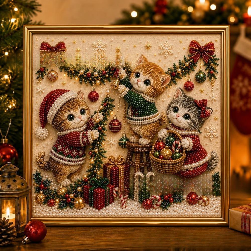 1 Set DIY Christmas Kitty Art Kit 3D Pearl Effect Pearl Art Kit Christmas Craft Decoration