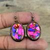 Натуральные серьги Kingman с розовым георгином и бирюзой, медные серьги, полученные электроформованием, ювелирные изделия из драгоценных камней, серьги ручной работы, медные ювелирные изделия, подарки для женщин