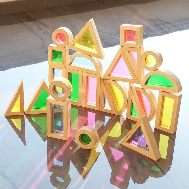 Детский акриловый строительный блок, раннее образование, развивающие игрушки, форма, цвет, познание, красочный калейдоскоп, творческая мозаика, цветное окно