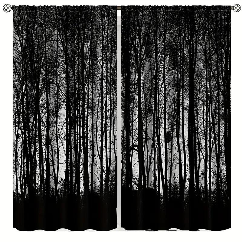 Набор из 2 штор Jit Forest Silhouette для приватности окон, полиэстер, декор гостиной, спальни, блэкаут, с карманной лентой, идеально для Great
