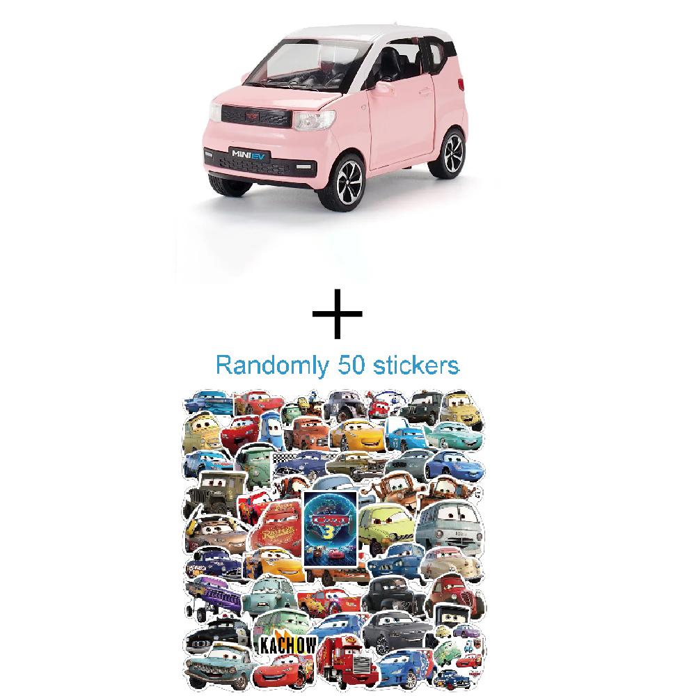 1:24 Scale WuLing HongGuang MINI EV Macaroon Toy Car Model Doors Opened Pull Back Miniature Vehicles Models Desktop Ornaments
