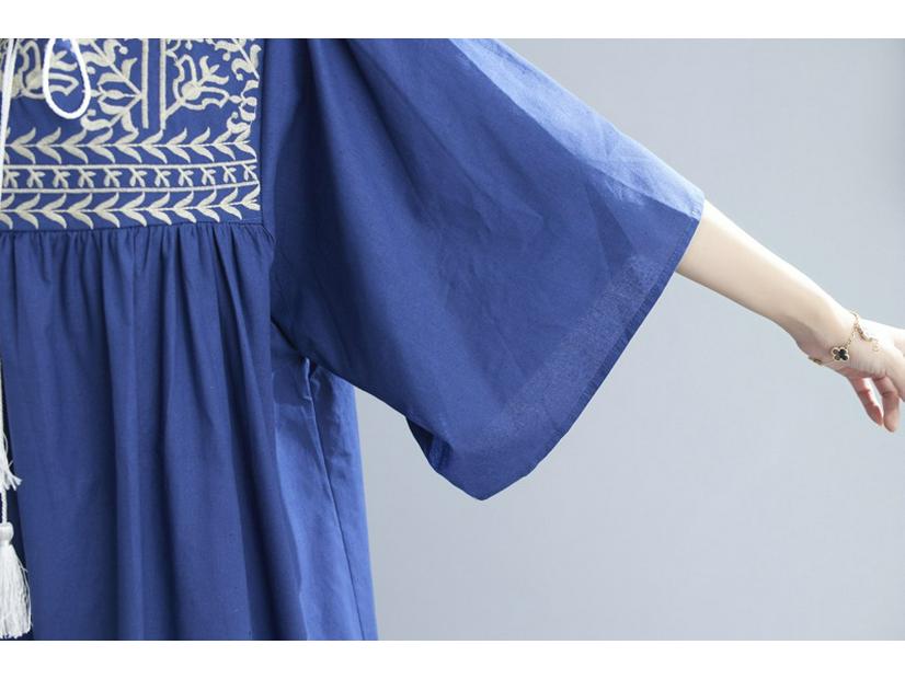 Летнее элегантное женское платье большого размера с этнической вышивкой и рукавами с оборками, 2025