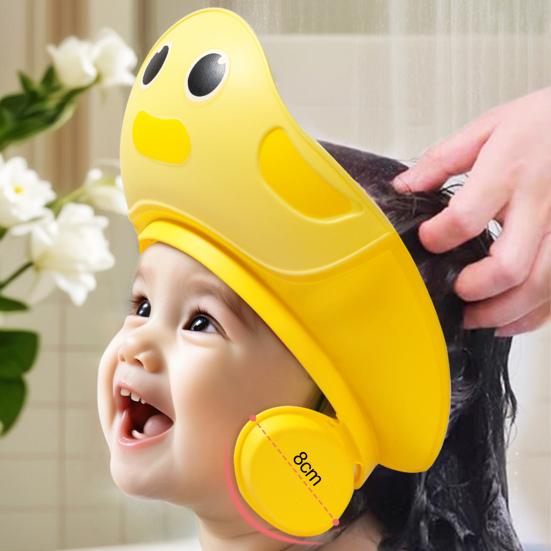 Детская шапочка для душа, безопасная силиконовая защитная шапочка для ванны, мягкая шапочка с козырьком в форме мультфильма, регулируемый ремешок, водонепроницаемая шапочка для мытья шампунем