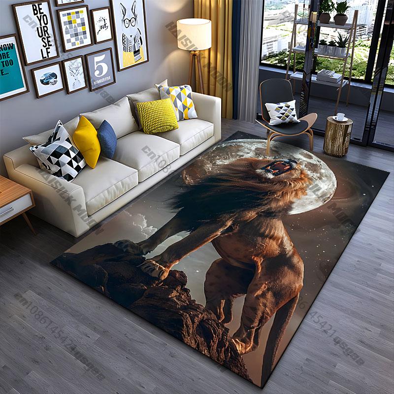 Majestic lion under full moon carpet Yoga living room room decor children's crawling mat doormat area rug games mat