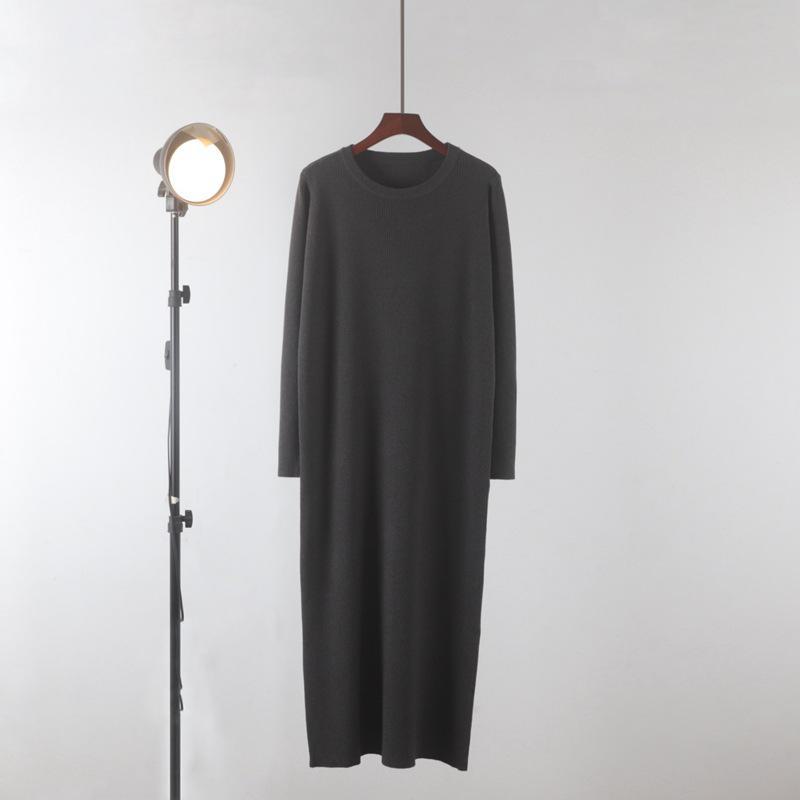 Длинное трикотажное платье-свитер в корейском стиле для женщин - свободный крой, длина до колена, идеально подходит для осени и зимы