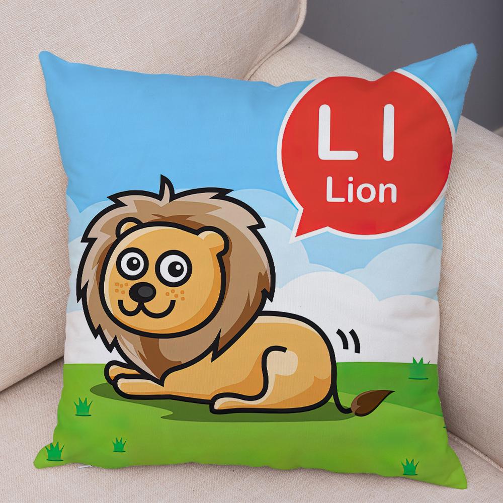 Alphabet Animal Print Throw Pillow Cover Educational Kids Cushion Case Home Decor
