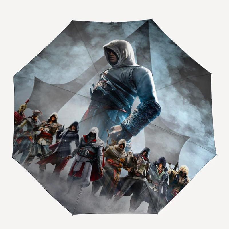 Автоматический зонт в стиле Assassin's Creed, легкий и портативный, 8 спиц, идеально подходит для путешествий на свежем воздухе, на дни рождения, Рождество, в качестве подарков.
