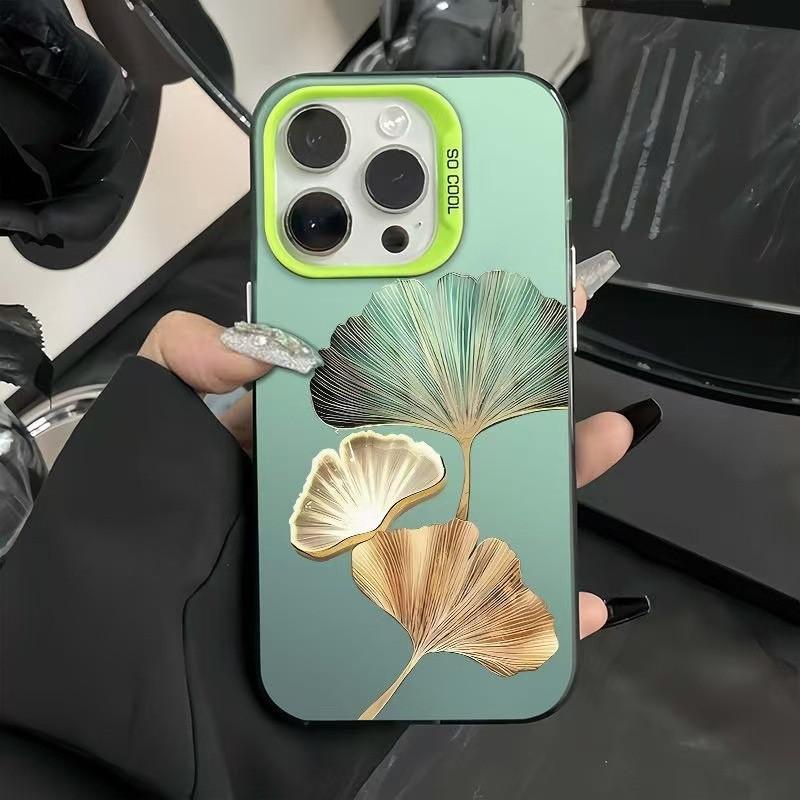Чехол с градиентом в виде листа гинкго для iPhone 16 Pro Max Air 17e 16e 17 15 14 13 11 8 7 Plus, чехол с металлическим блеском, ударопрочная крышка