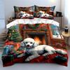 Festive Poodle and Gifts Scene Bedding Duvet Cover Set  (1*Duvet Cover 2*Pillowcases, without duvet insert)