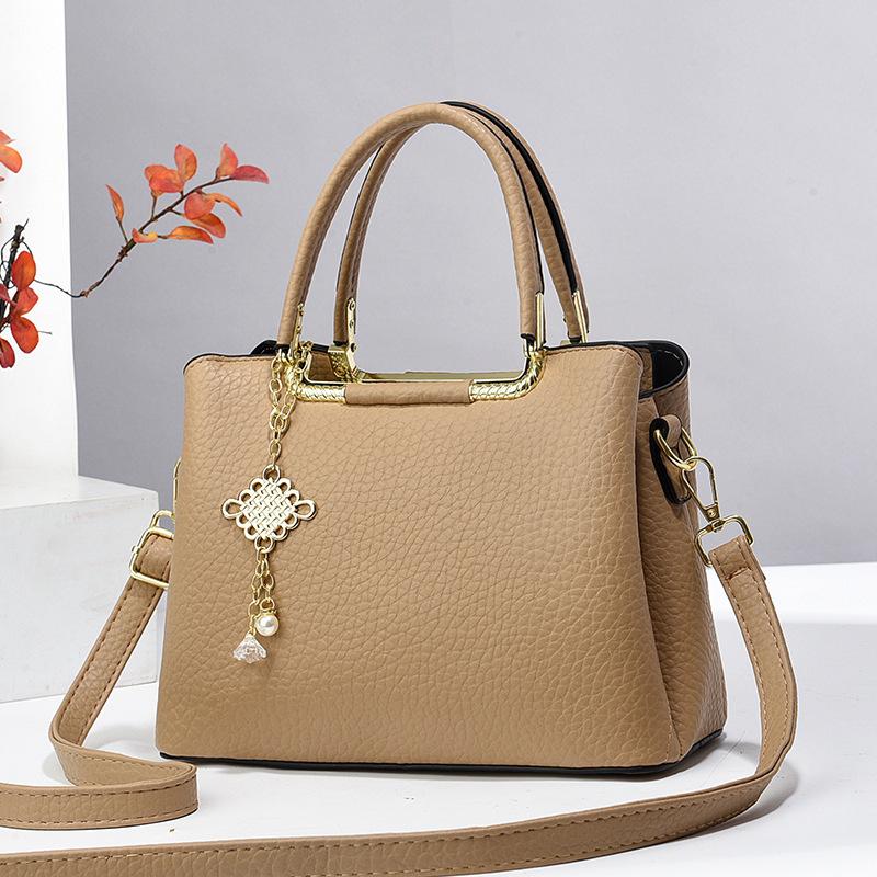 New lychee pattern simple solid color large capacity tote high value texture setting shoulder large bag women's bag