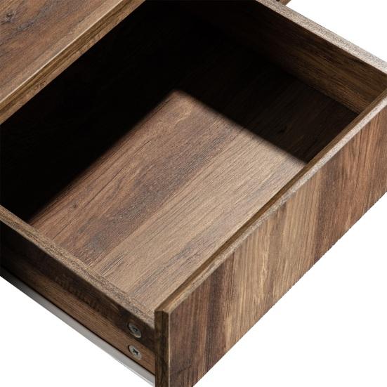 Wood Table Grain Coffee with Handle-less Drawer Open Shelf Side Storage Compartments Living Room Easy Assembly Rustic Rectangle Low Sofa Tea