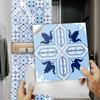 10pcs Light Blue Floral Tile Sticker Kitchen Backsplash Oil-proof Bathroom Waterproof Home Decor Wall Decals Peel Stick Art Mural