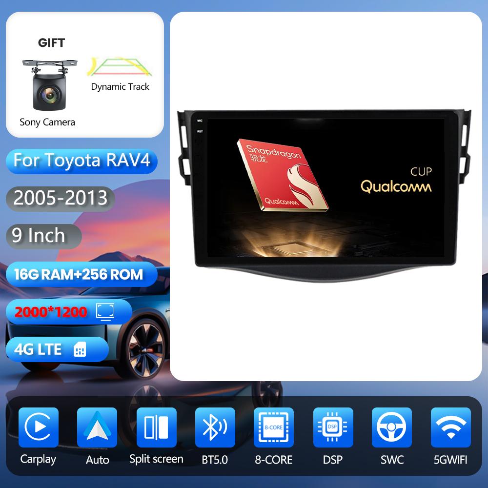 Android 16 pour Toyota RAV4 Rav 4 2005 - 2013 Carplay Autoradio 2K Multimédia vidéo Autoradio Stéréo GPS Caméra 360° Sans Fil