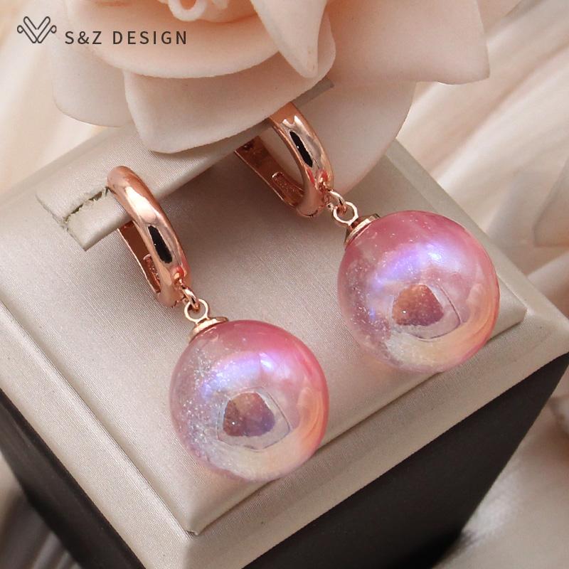 Модные круглые двухцветные бусины серьги-подвески для женщин свадебный темперамент розовое золото цвета ювелирные изделия