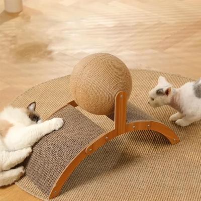 Деревянный шарик для кошек 2 в 1, когтеточка для кошек, сизаль, износостойкая шлифовальная лапа, скребок из цельного дерева для кошек