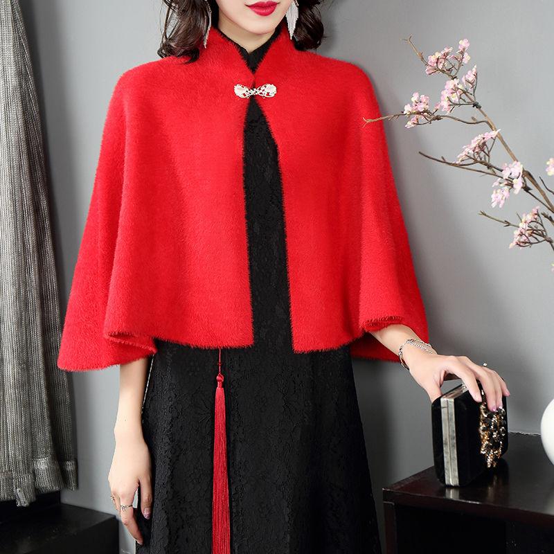 Маленькая шаль женский осенне-зимний наряд однотонный короткий плащ пальто кардиган женский вязаный свитер