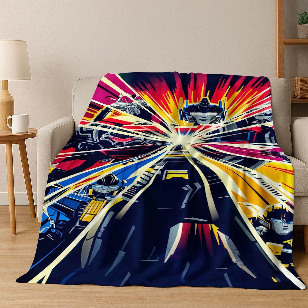 Cartoon T-Transformers Autobots Optimus Prime Flannel Blanket,Warm and Cozy Soft Throw Blanket for Home Bedroom Bed Sofa Cover