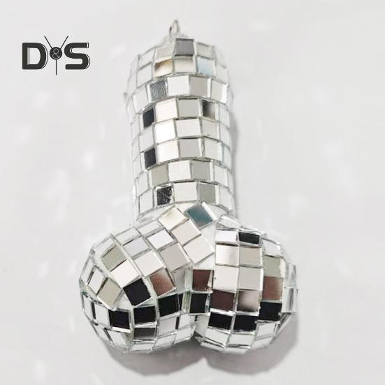 Зеркальный диско-шар, забавное 3D-украшение для рождественской елки, блестящая серебряная подвеска в виде колбасы для зеркала автомобиля, аксессуары