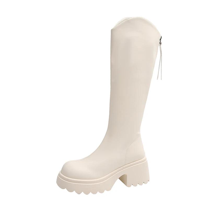 Новые женские сапоги с молнией сзади на толстой подошве на каблуке, простые осенне-зимние сапоги длиной до колена