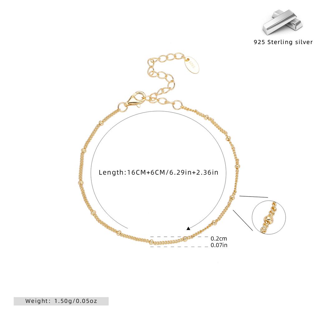 OAHLAN Classic Tiny Beaded Minimalist S925 Sterling Silver Chain Link Adjustable Bracelet for Women Daily Wear Gift