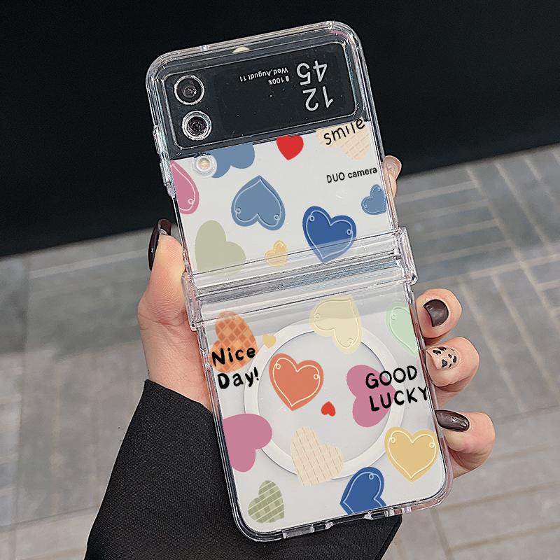 3 шт. складной противоударный чехол для Samsung Z Flip6 Flip5 Flip4 для Magsafe Magnetic Colorful Love Hearts Pattern Clear Hard Pc Slim Case Cover