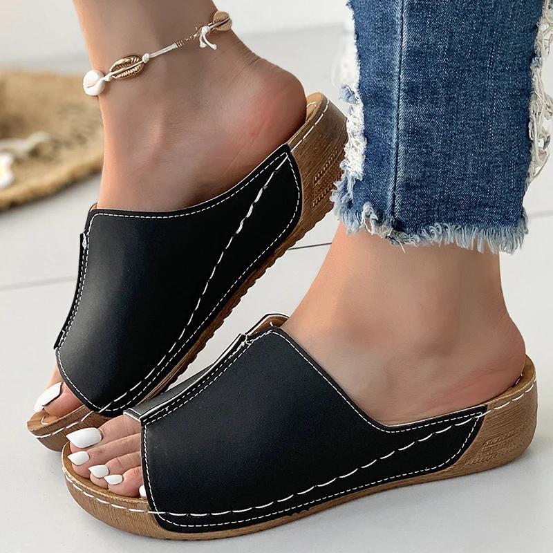 2024 New Sandals Women Outdoor Women Shoe Slip On Women's Shoes Wedge Sandals Ladies Non-Slip Female Footwear Slippers Women