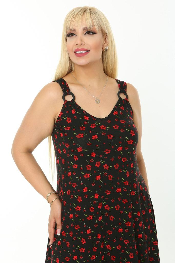 Женское платье большого размера, красное платье на бретельках с маленьким цветочным узором