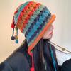 Персонализированная модная шапка-бини ручной вязки с разноцветным помпоном, женская зимняя студенческая шапка, взрослая универсальная вязаная шапка, теплая защита ушей, тренд