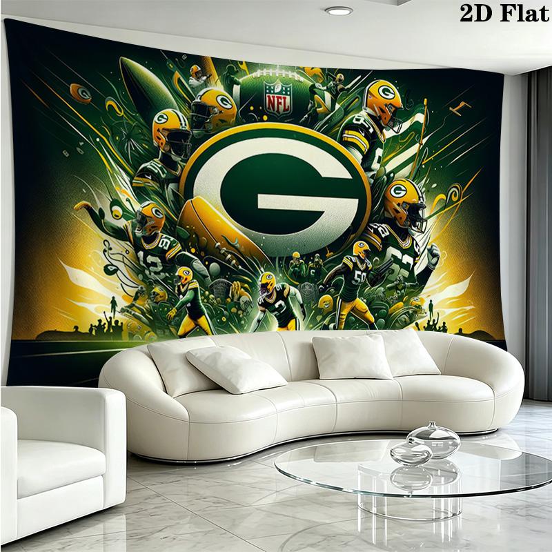 Green Bay Packers Logo Wall Tapestry Aesthetic Wall Hanging Printed Fabric Blanket Decorative Tapestries for Bedroom Living Room Home Decor