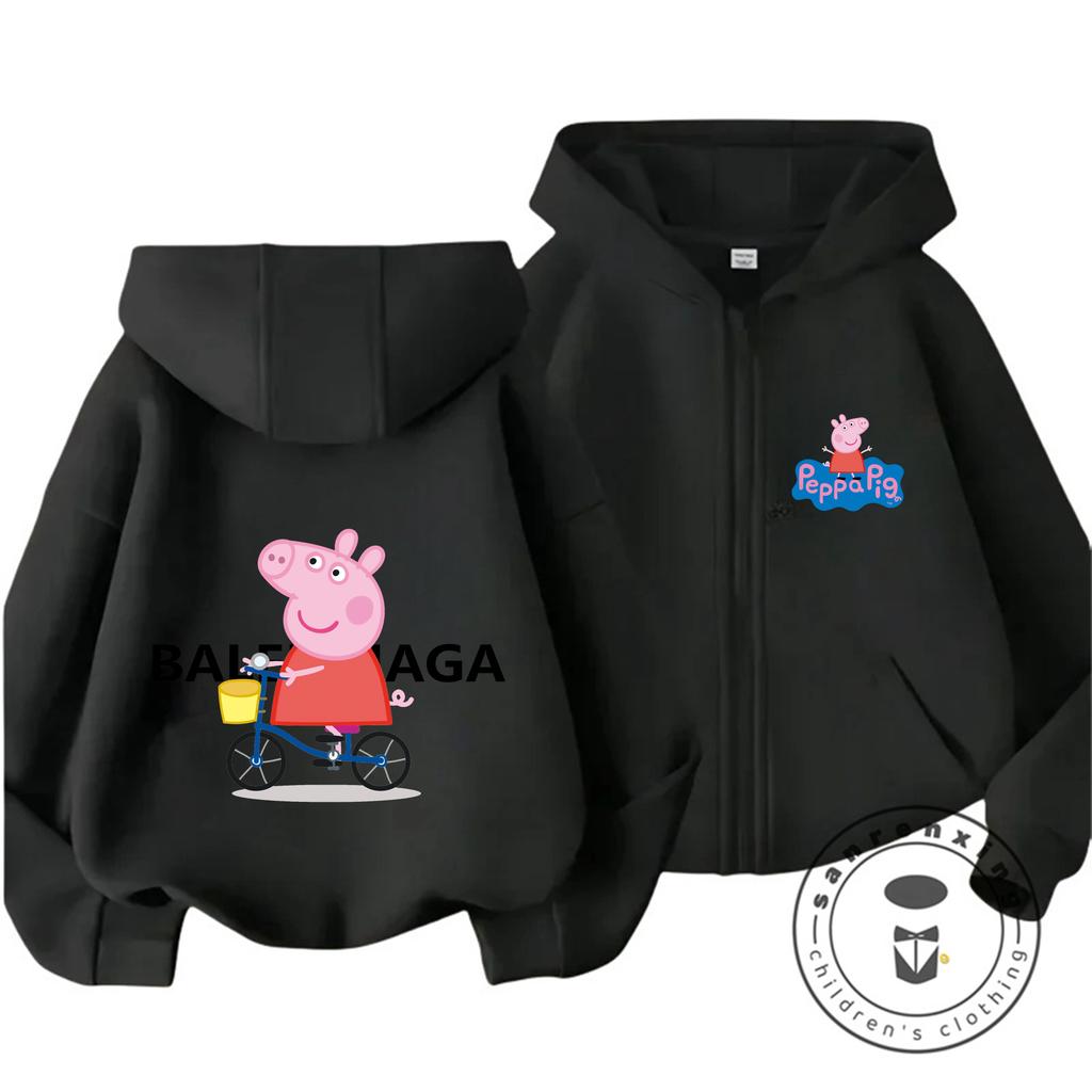 Fashion Kids Zipper Hooded Sweatshirt Cute Cartoon Autumn Winter Casual Street Wear Peppa Pig Children 3 14