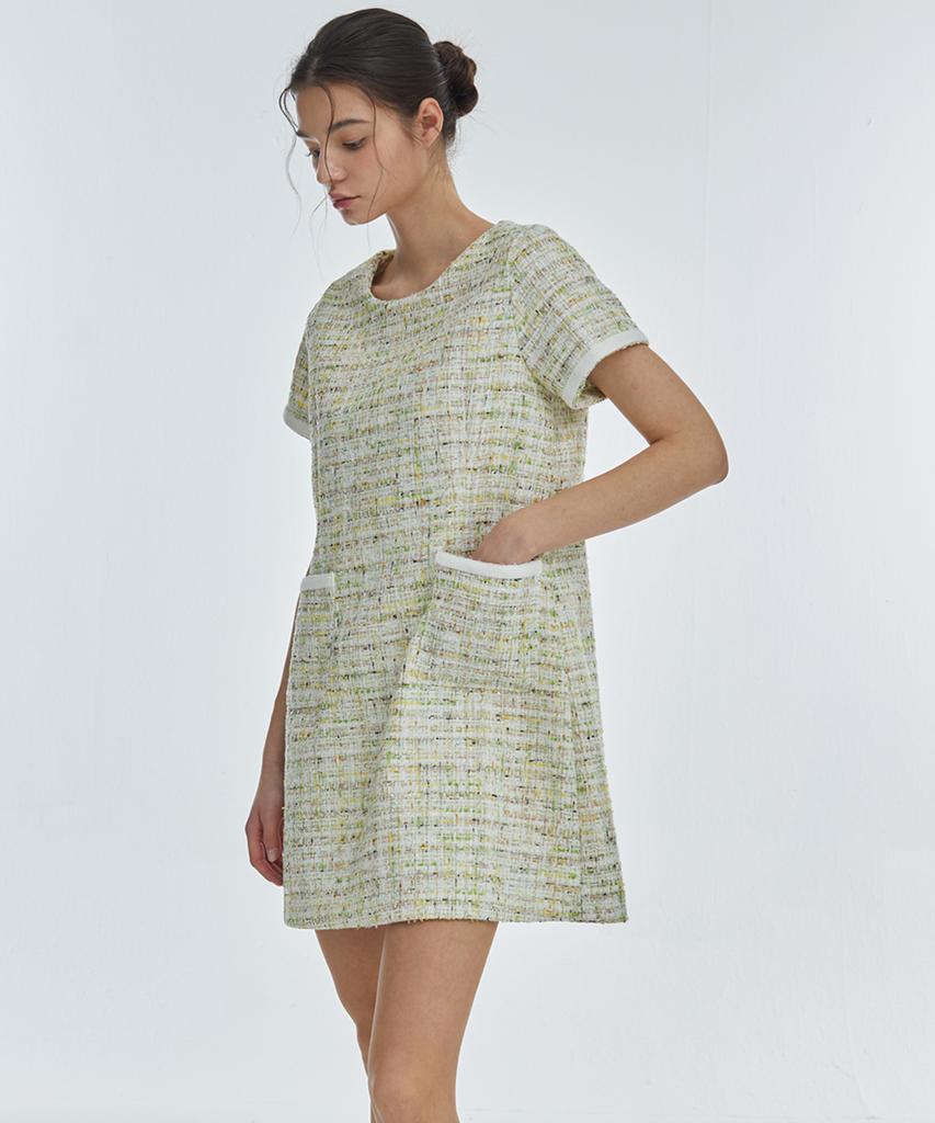 Manavis Seven Lovely Tweed Dress [Green]