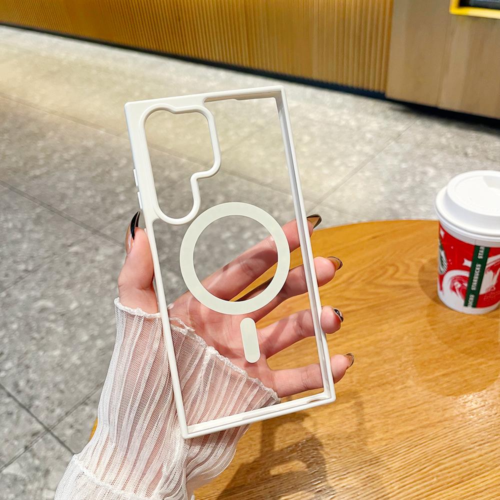 Luxury Transparent Wireless Charge For Magsafe Case For Samsung Galaxy S24 S23 S22 Ultra Plus Silicone Clear Cover Cases