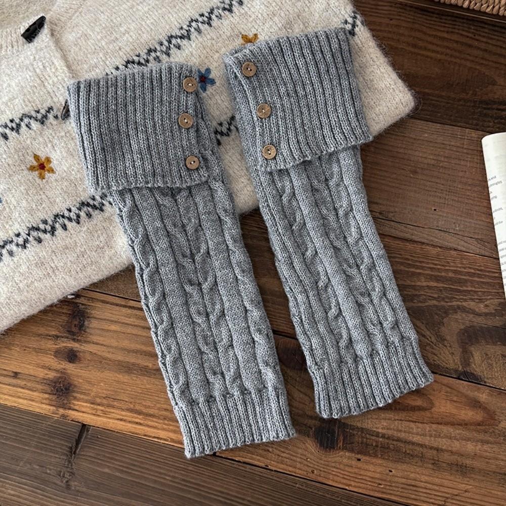 New Button Leg Warmers Twist Wool Boot Cuff Maillard Color Crochet Design Long Leggings Girls